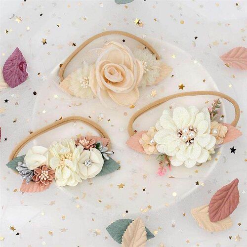 Pearl L Artificial Flower Headband Newborn Headband for B
