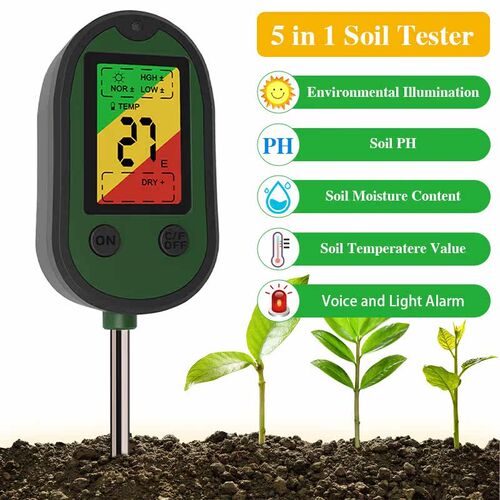 5 In 1 Soil PH Meter Sunlight PH Tester Temperature Humidity