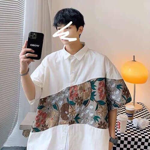 Half Sleeve Flower Shirt Summer Mens Flow Embroidered Casua