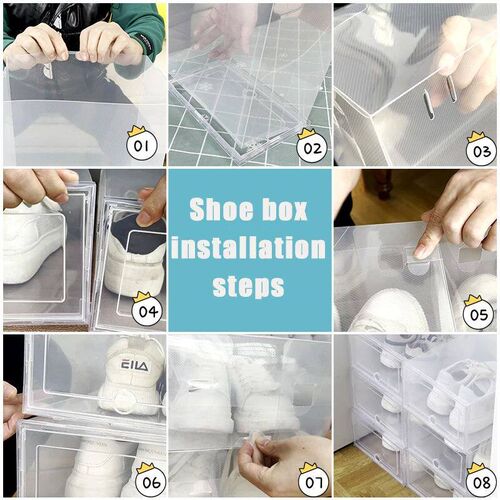 6pcs/Set Fold Plastic Shoes Case Thickened Transparent Drawe
