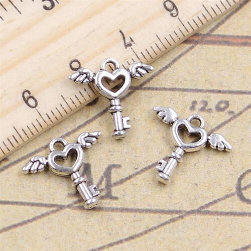 30pcs Charms Fly Key 14x14mm Antique Bronze Silver Color Pen