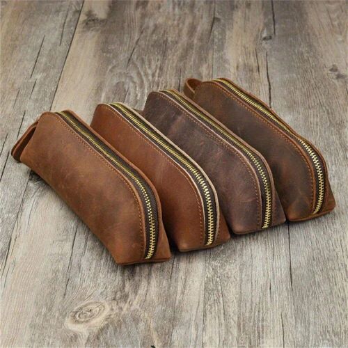 Vintage Leather Pencil Bag Simple Stationery Hoder Pen Case