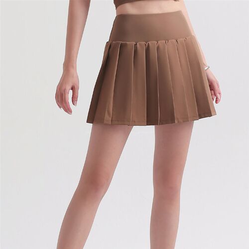 Polyester Women Skirt Solid Color Casual Pleated Breathable