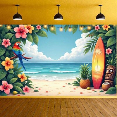 Surfboard Image Beach Party Banner Floral Party Banner