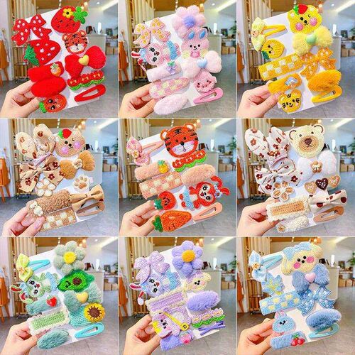 Super cute cartoon plush hairpin 10-piece set girls cute bro