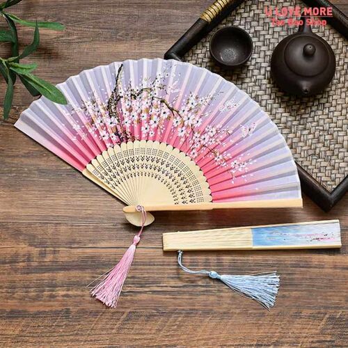 Vintage Style Silk Folding Fan Chinese Japanese Pattern Art