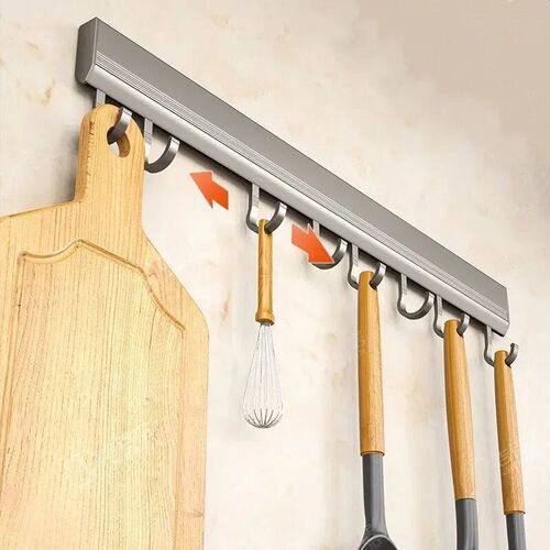 Aluminum Alloy Hooks Rack Wall Mounted Drill-free Kitchen Ut