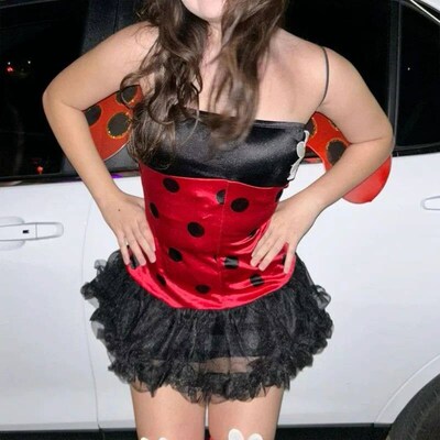 Women Ladybug Cotume Halloween Dre up Beetle Wing Bee Fairy