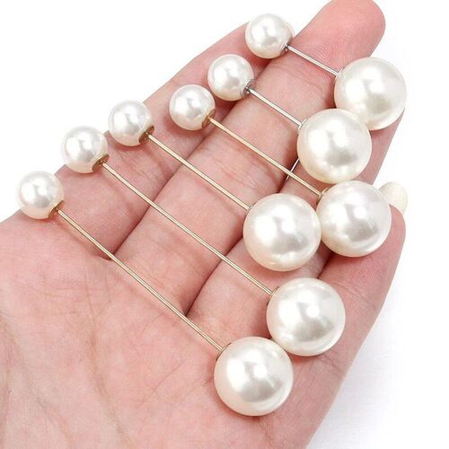 10pcs/lot Imitation Pearl Brooches Safety Pin Beige Double B