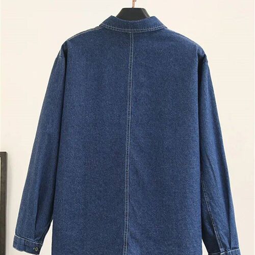 Plus Size Womens Denim Shirt Spring Autumn Solid Color Non-