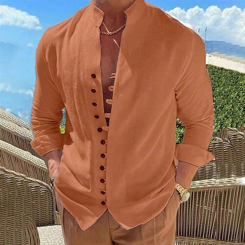 New Spring Autumn casual shirt loose Mens Solid Color Long