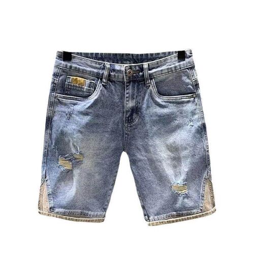 Retro Nostalgic Japanese Denim Shorts With Holes Mens Fashi
