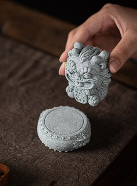 国潮可爱生肖龙开运暴富石鼓瑞兽吉祥物青砂石茶宠茶玩摆件装饰品