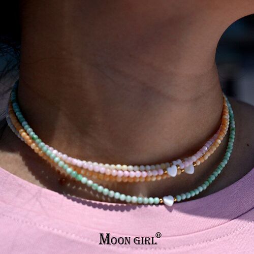 Mother of Pearl Beads Heart Choker Fashion Dyed Natural Shel