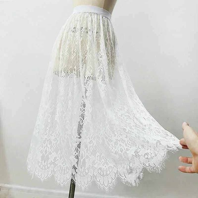 20192 Length Elegant Black Skirt White Lace Transparent Long