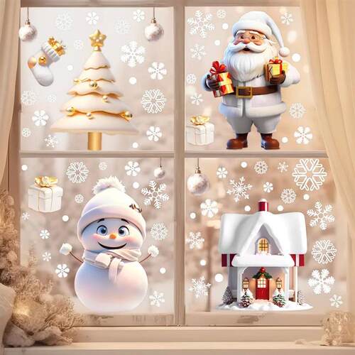 Christmas Snowman Snowflake Santa Claus Wall Sticker New Yea