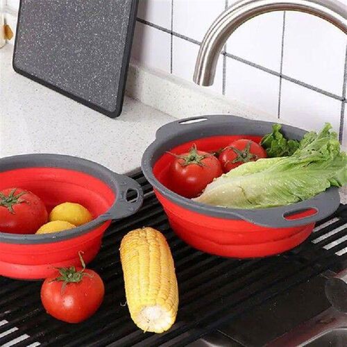 2Pcs Round Collapsible Colander Silicone Kitchen Fruit