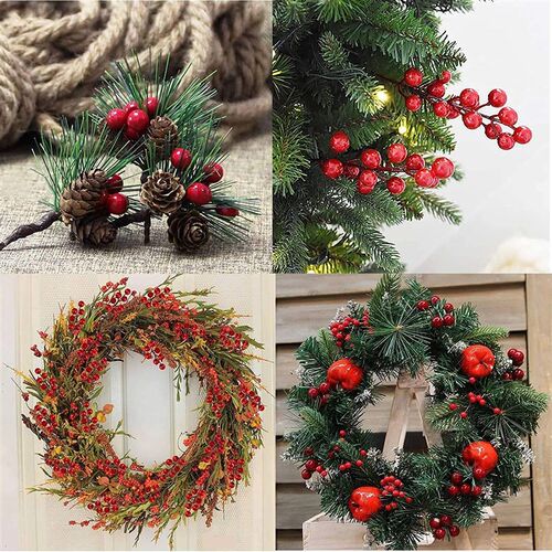 1000/50x Mini Artificial Berries Red Fake Berry Cherry Stame