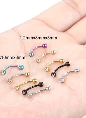 1PC Stainless Steel Crystal Eyebrow Piercing Stud Curved Bar