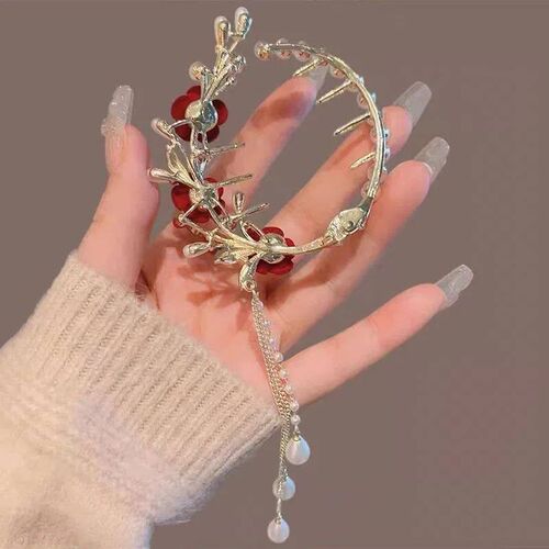 New Pearl Red Rose Tassel tail Buckle Hair Clip Fashion Ladi
