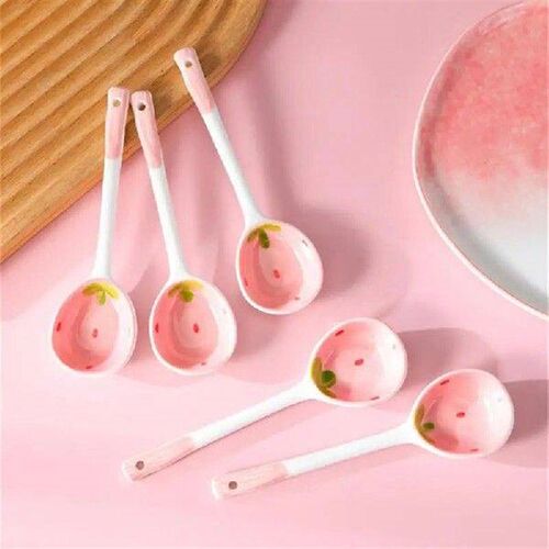 Strawberry Long Handled Ceramic Spoon Cute Household