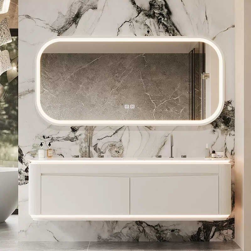 法式岩板陶瓷无缝一体盆浴室柜洗脸盆洗手台洗漱台智能镜柜