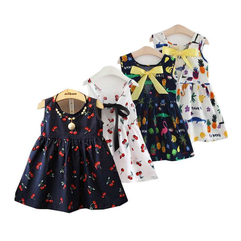 Cotton Summer New Childrens Dress Cherry Vest Dress图片