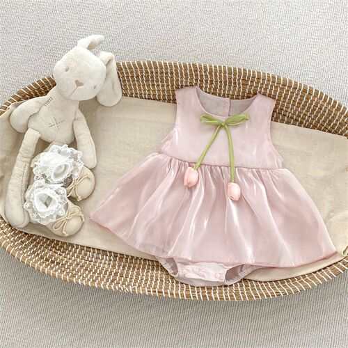 2025 Baby Dress Western Style Bow Flower Sleeveless Bag Fat