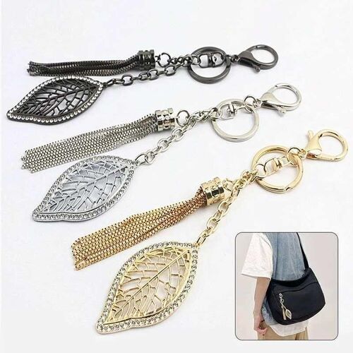 Creative Leaf Shape Keychains With Metal Tassel Chain Rhines