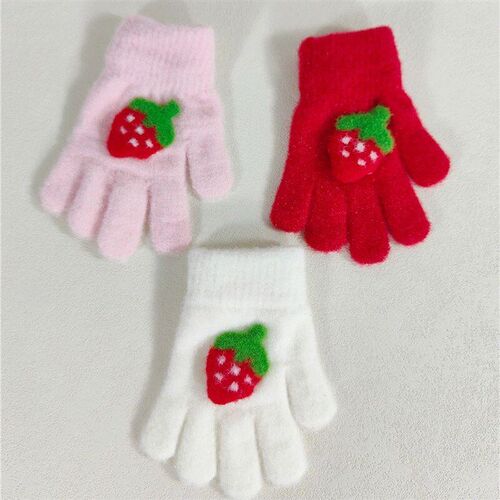 Winter Warm Kids Plush Gloves Cute Strawberry Children Full