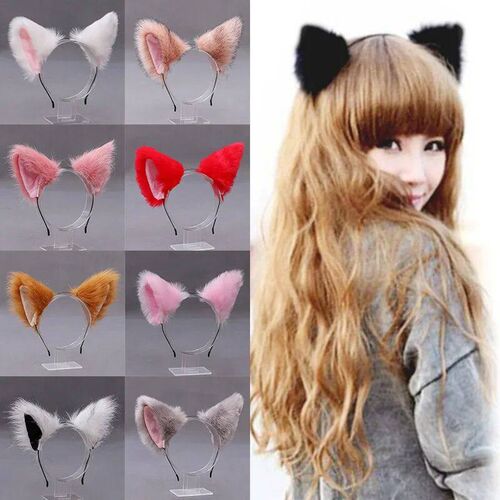 Fashion Girl Cute Cat Fox Ear Long Fur Plush Hair Hoop