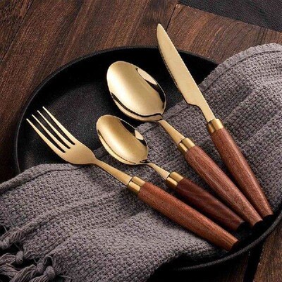 Western Cutlery Set Knife, Fork and Spoon Set Wooden Handle