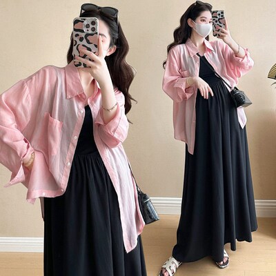 Maternity Womens Clothing Sunscreen Shirt Suspender Skirt L