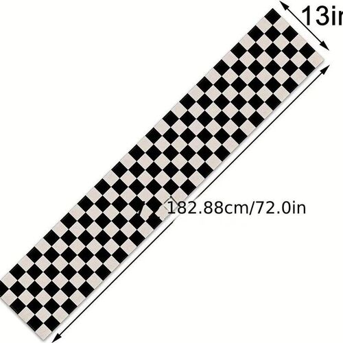 1pc Geometric Stripe Linen Table Runner, Modern Simple Black