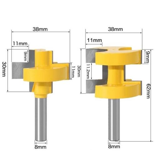 2Pcs 8MM Shank T-Slot Square Tooth Tenon Milling Cutter Carv