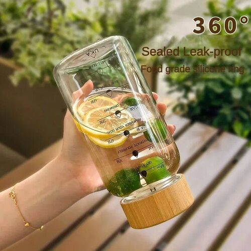 Large Capacity Glass Water Bottle with Time Scale Portable H