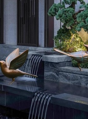 室内外不锈钢仿铜小鸟动物雕塑庭院别墅屋檐售楼O酒店装饰落地摆