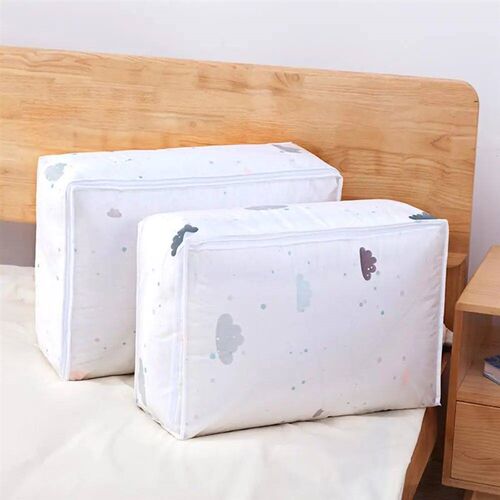Hot ale Foldable Quilt Storage Bag Feather Print Home Clothe