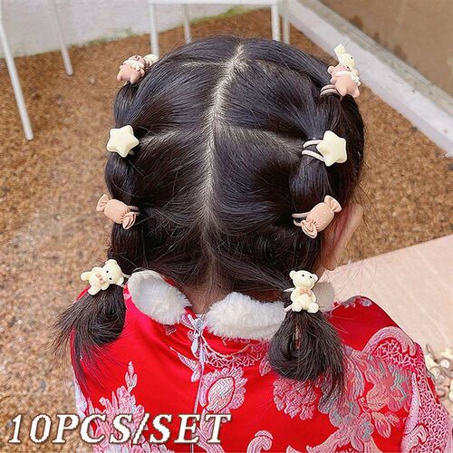 10pcs/Set Cute Bear Rabbit Finger Hair Ties Baby Toddler Ela