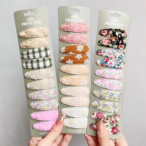 10Pcs/set Printed Embroidery Waterdrop Shape Hair Clips For