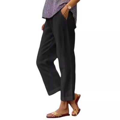2025 Stand-alone Womens tton And Linen Loose Solid lor Elas