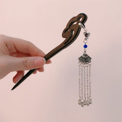New Chinese Style Wooden Rose Hairpin Longevity Lock Tassel