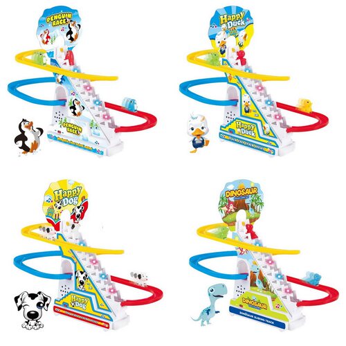 Climbing Stairs Track Toys Cartoon Penguin Dinosaur Dog Duck