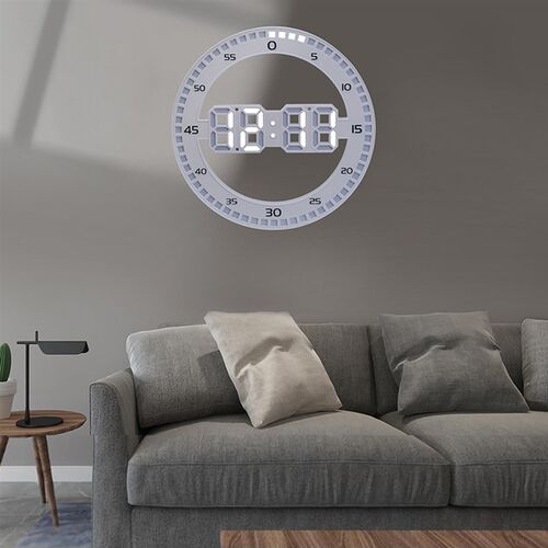 Silent 3D Digital Circular Luminous LED Wall Clock Alarm wit