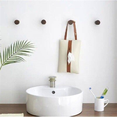 L9NB 4Pcs Natural Wooden Wall Hooks Punch-Free No Drilling