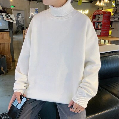 Knitted Warm Sweater Men Turtleneck Sweater Mens Loose Casu