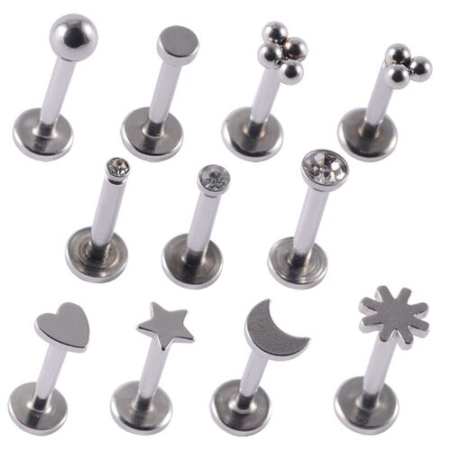 2PCS Surgical Steel Heart Ear Tragus Cartilage Piercing Mix