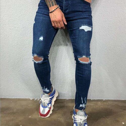 New Mens Ripped Stetch Leg Jeans Tear
