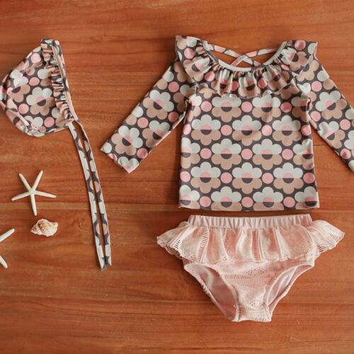 3 Piece Floral Print 2-8 Years Kids Girls Bikini SetKorean L