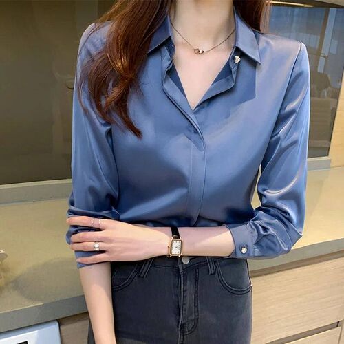 Silk Shirts Women Long Sleeve Shirts Blouses for Women Satin